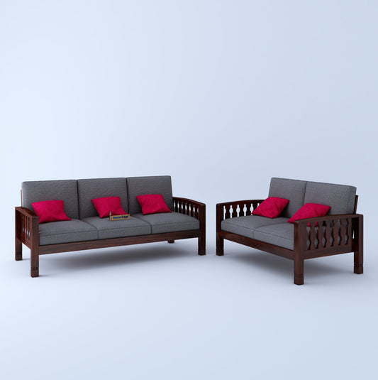 Home Edge Sheesham Wood Paul Wooden 3+2 Sofa-Mahogany