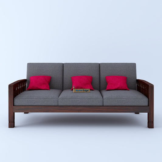 Home Edge Sheesham Wood Paul Wooden  3+1+1 Sofa-Mahogany