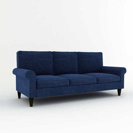 Home Edge Sheesham Wood Oxford 3 Seater Fabric Sofa-Blue