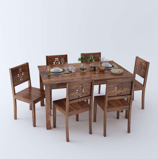 Home Edge Sheesham Wood Cameron 6 Seater Dining Set-Teak