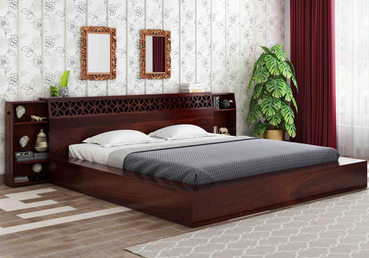 Croissant King Without Storage Bed-Walnut